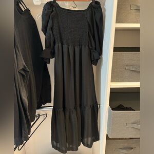 Black smocked midi dress, size small, madewell